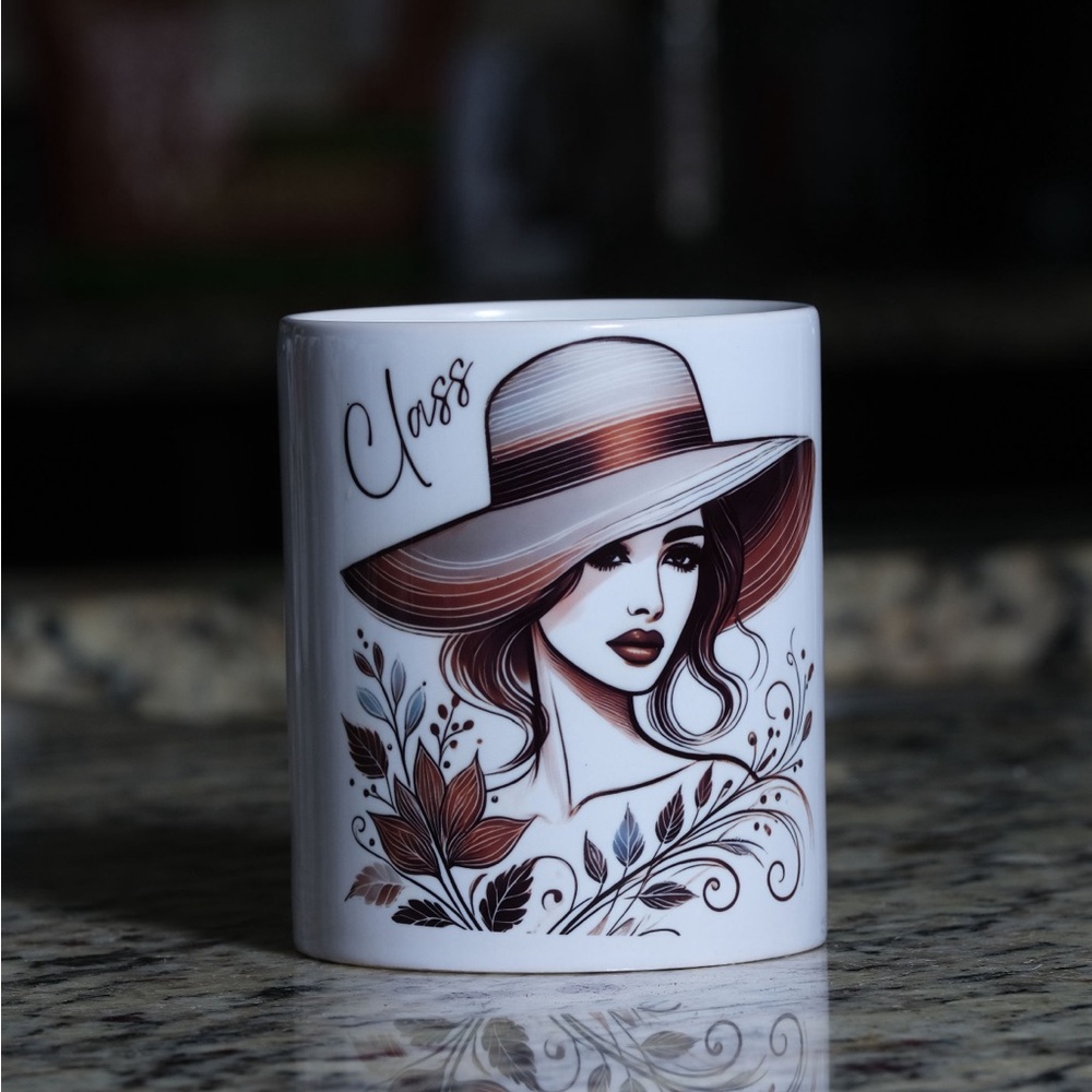 Custom Made Chic Lady with Floral Hat Ceramic Mug (11 oz)